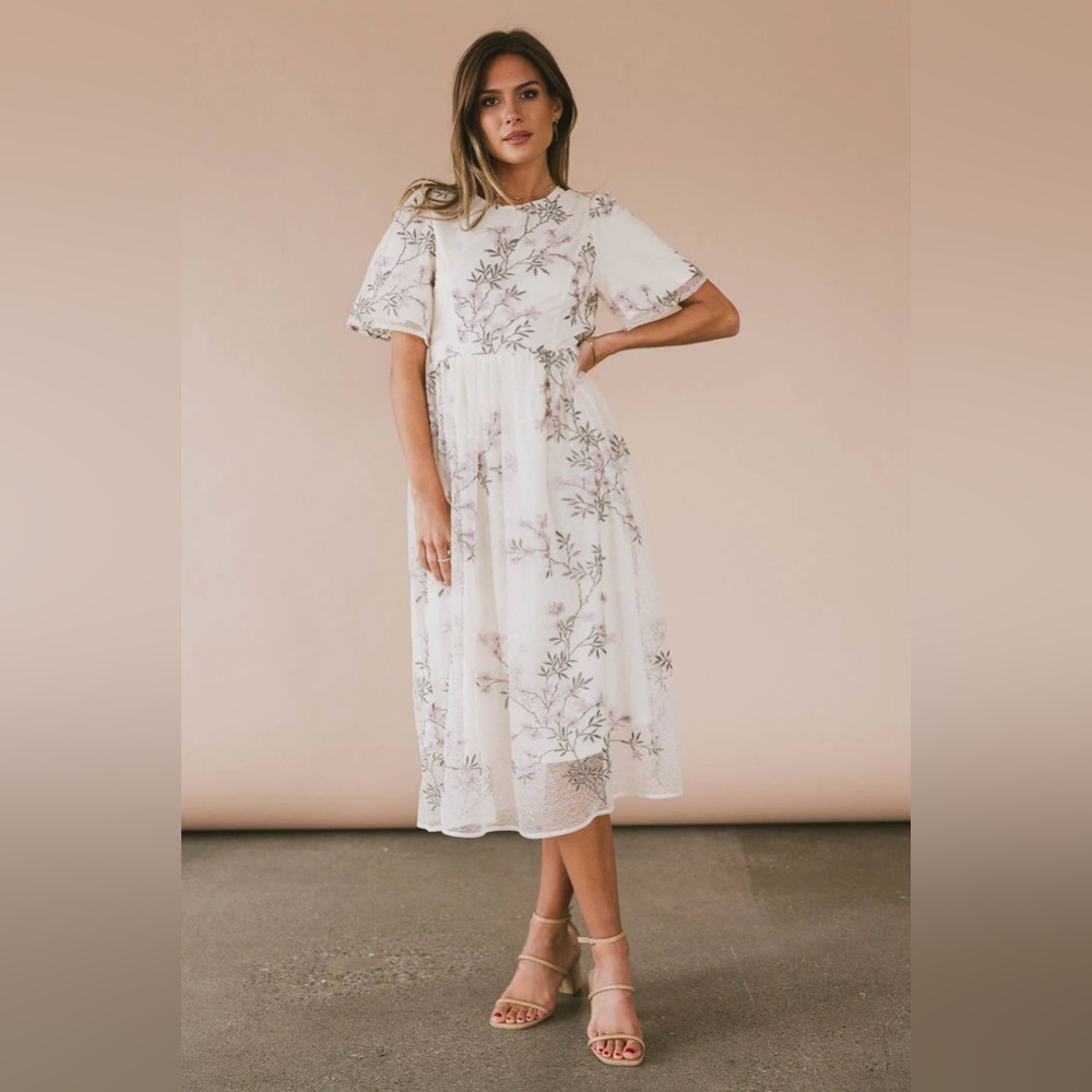 NWT BOHME EVELISE Floral Cream Midi Dress Size M